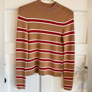New equipment femme x revolve button stripe beige red long sleeve ribbed sweater
